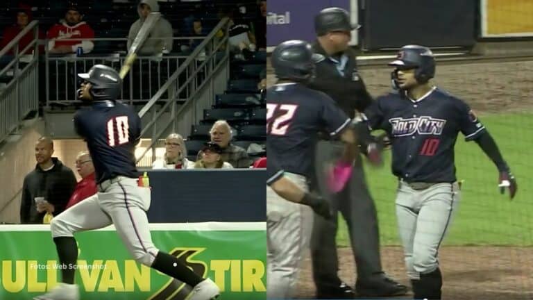 Victor Mesa Jr. bateando con la sucursal de Miami Marlins