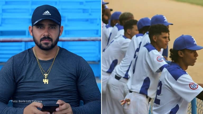 Yaser Julio González en una entrevista y con el uniforme de Pinar del Rio