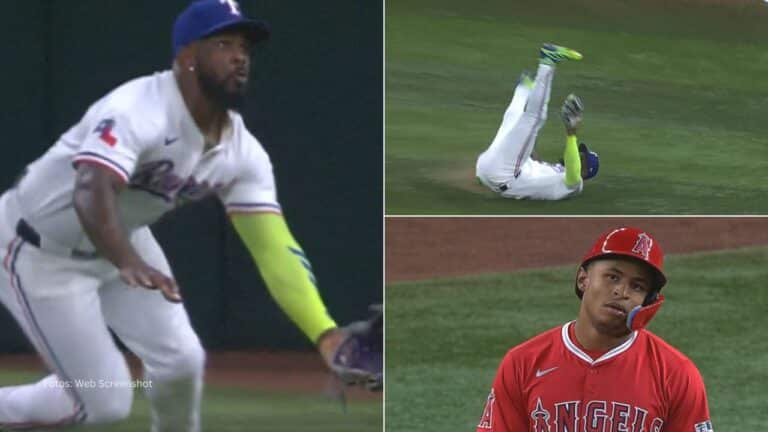 Adolis García emprendió carrera y decidió tirarse de cabeza después de tener claro que podía tomar la bola de aire.