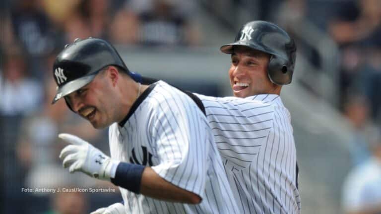 Mark Teixeira y Derek Jeter celebrando en New York. Anthony J. Causi/Icon Sportswire
