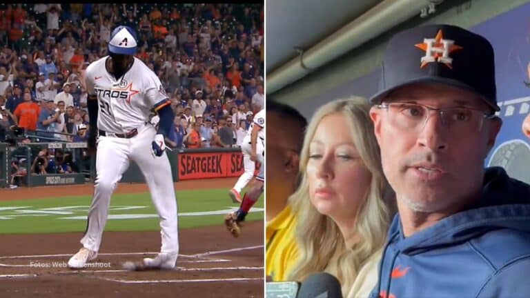 Yordan Alvarez con Houston Astros y Joe Espada en una entrevista