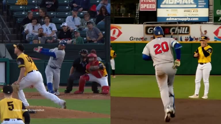 Anthony Santander bateando y recorriendo las bases con la sucursal Triple A de Toronto Blue Jays