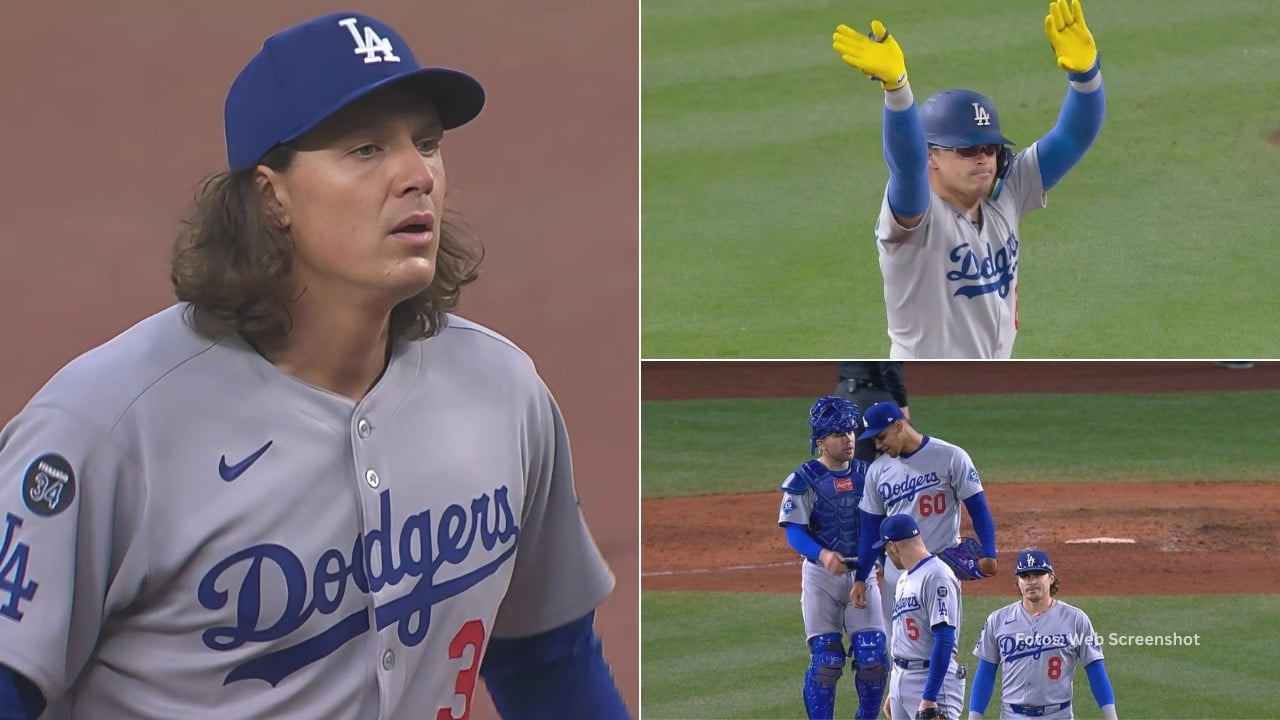 Tyler Glasnow, Enrique Hernández y jugadores de Los Angeles Dodgers