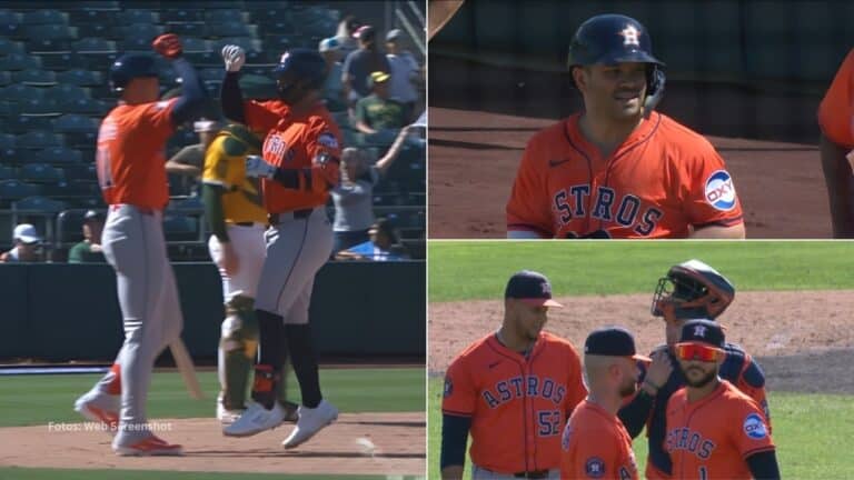 Jugadores de Houston Astros y Jose Altuve celebrando la victoria