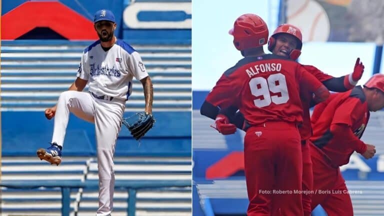 Raymond Figueredo con Industriales y jugadores de Mayabeque. Beisbol Cubano