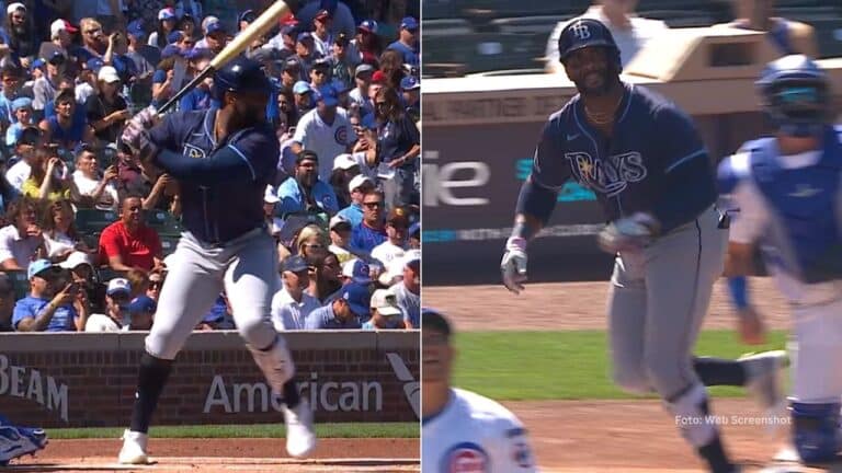 El cuadrangular número 24 de Yandy Díaz recorrió una distancia de 433 pies por todo el jardín central del Wrigley Field.