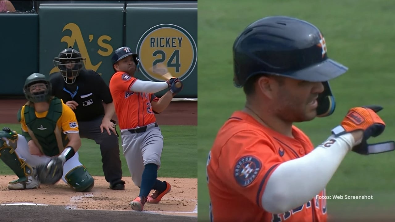 Jose Altuve bateando y celebrando un batazo con Houston Astros
