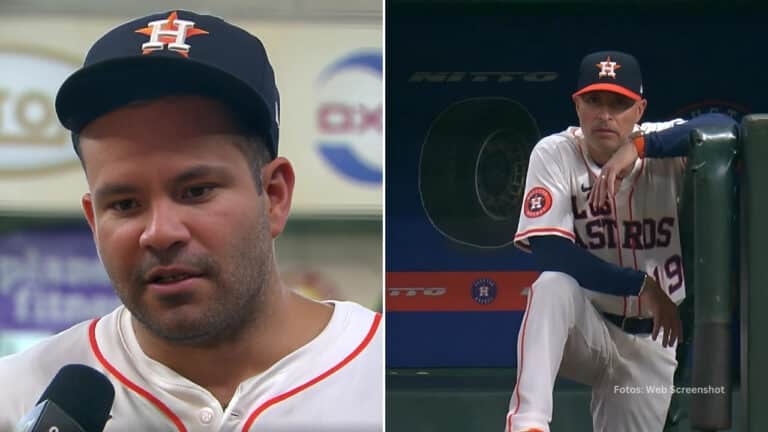 Jose Altuve en una entrevista y Joe Espada en el dugout de Houston Astros