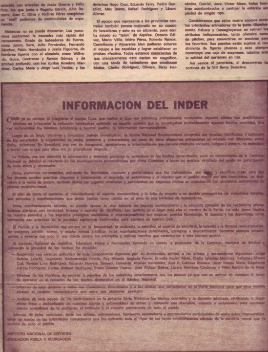 La Nota Oficial en la Revista Bohemia de 1982
