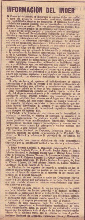 Nota Oficial de Beisbol Cubano 1982 Granma