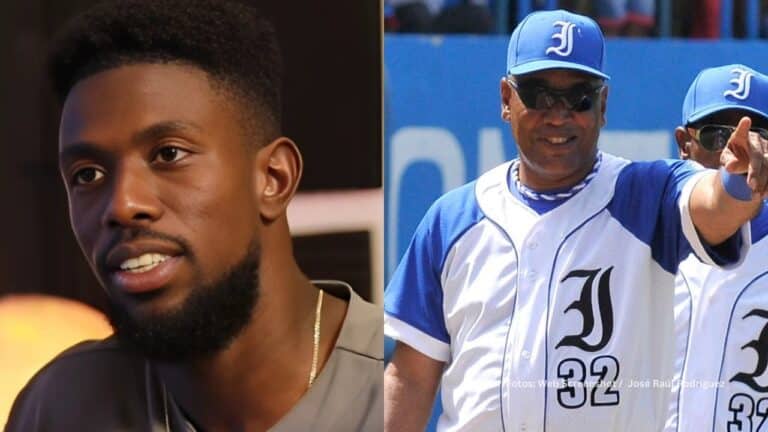 Pavel Hernández en una entrevista y Victor Mesa como manager de Industriales