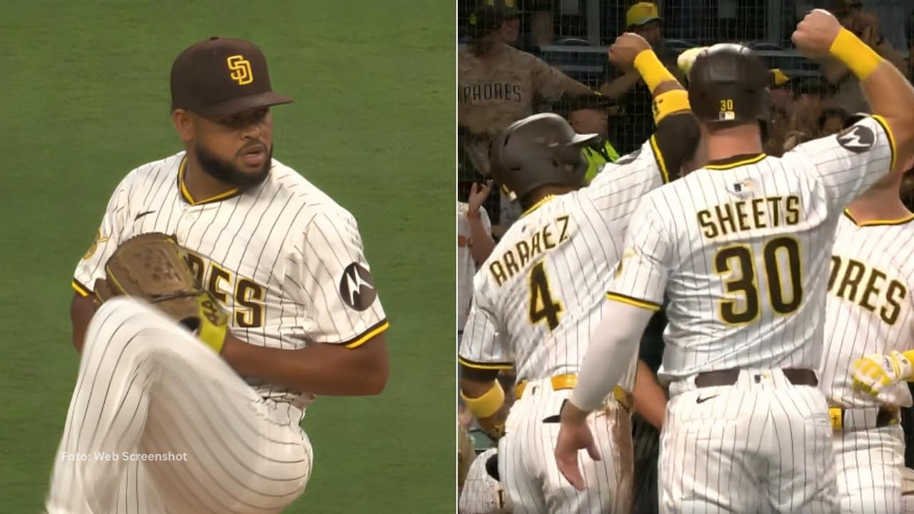 Randy Vasquez y jugadores de San Diego Padres celebrando