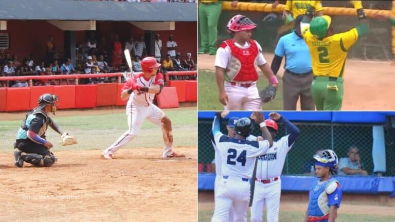 Jugador de Santiago Bateando, Alexei Ramirez celebrando un jonrón. Beisbol Cubano
