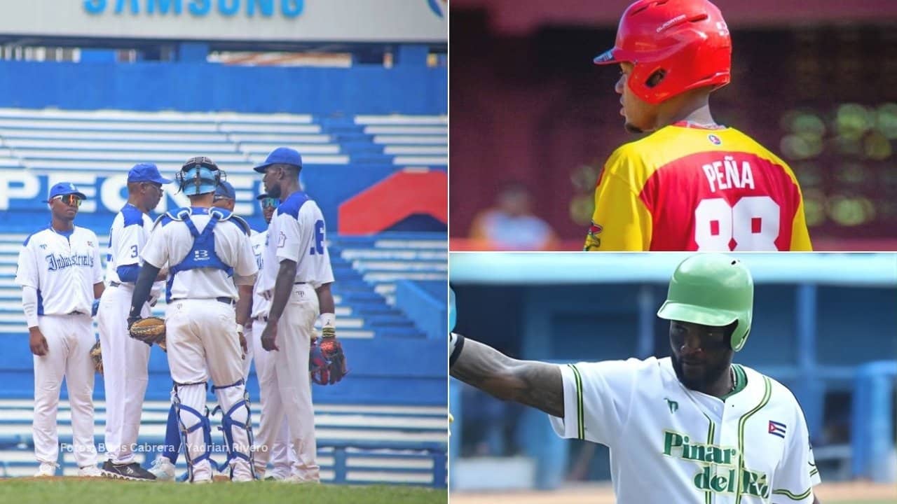Jugadores de Industriales, jugador de Matanzas y Alexei Ramirez con Pinar