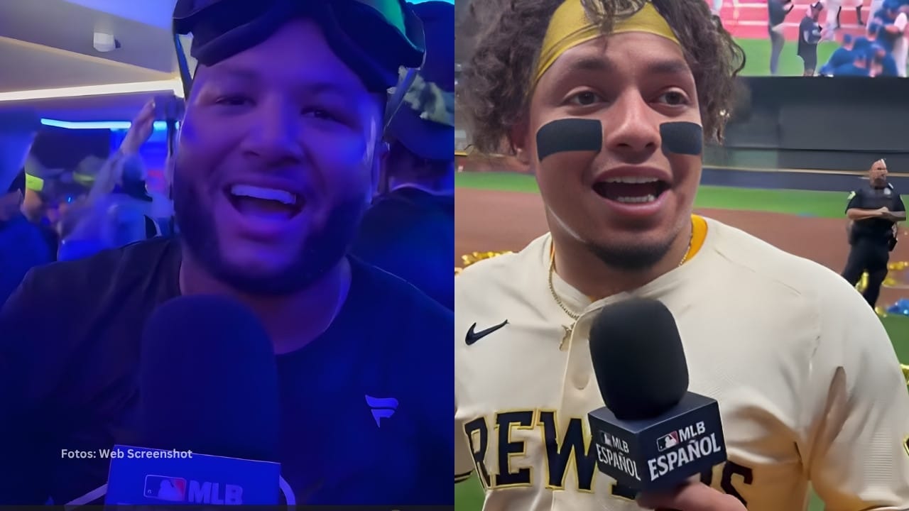 Jackson Chourio y William Contreras en una entrevista tras clasificación de Milwaukee Brewers