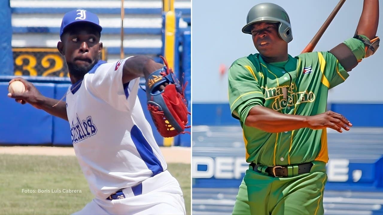 Pavel Hernandez lanzando con Industriales y William Saavedra con Pinar del Rio