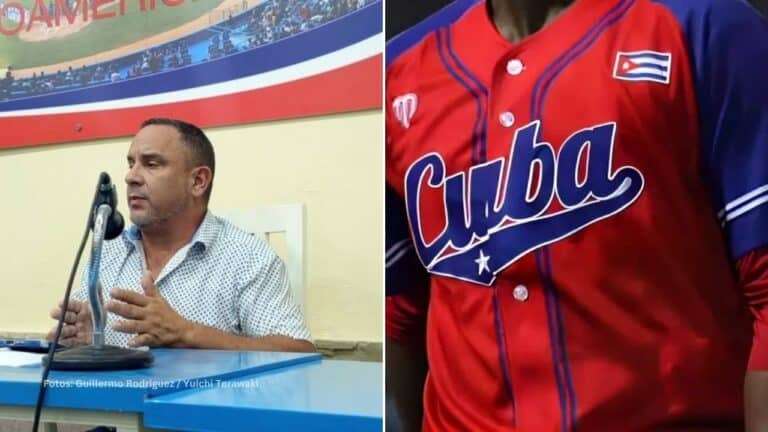 Presidente de la Federacion Cubana Juan Reynaldo Pérez Pardo y el uniforme del Equipo Cuba
