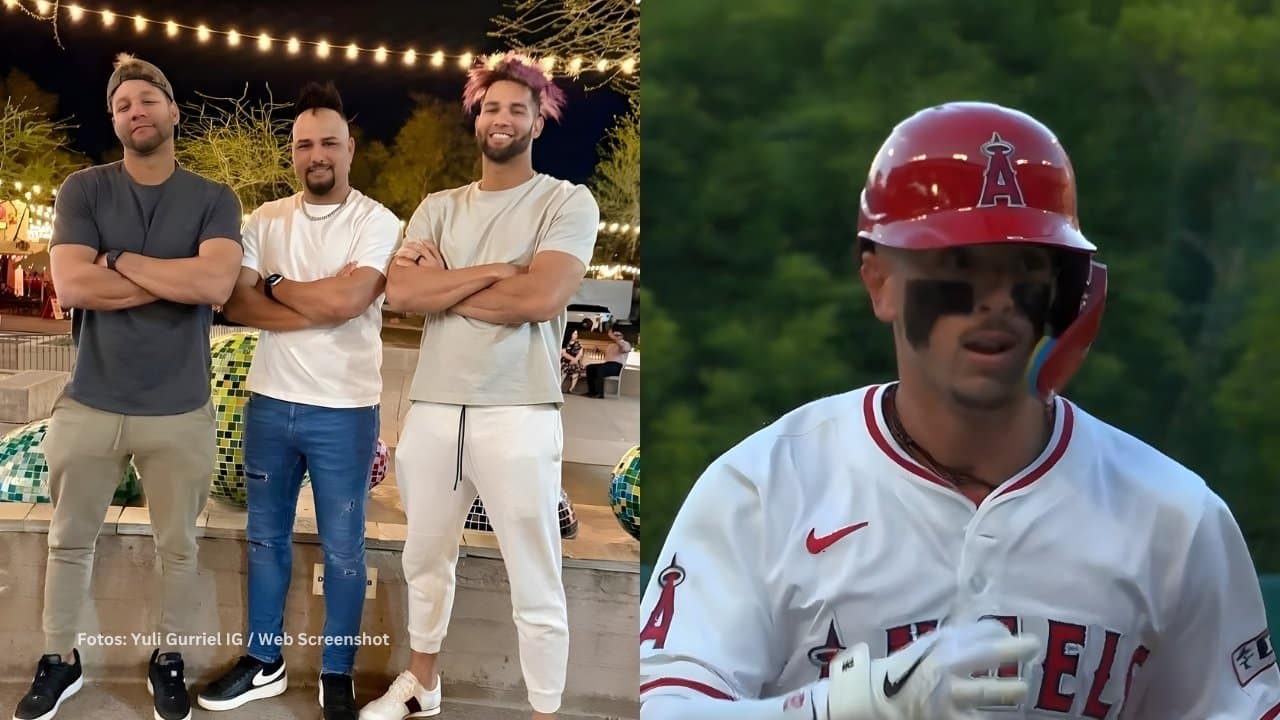 Yuli Gurriel junto a su hermano Lourdes y Yuniesky y Zach Neto