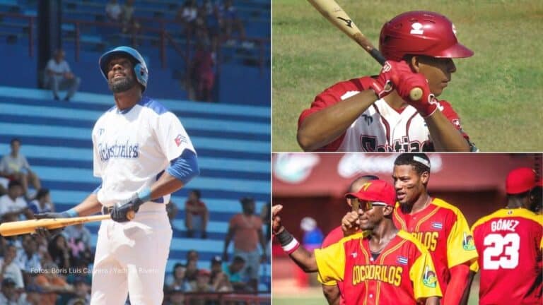 Jugador de Industriales y jugadores de Santiago y Matanzas en la 64 Serie Nacional