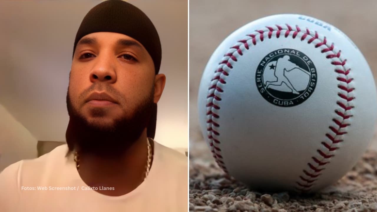 Jose Abreu en una entrevista y una pelota de la Serie Nacional del Beisbol Cubano