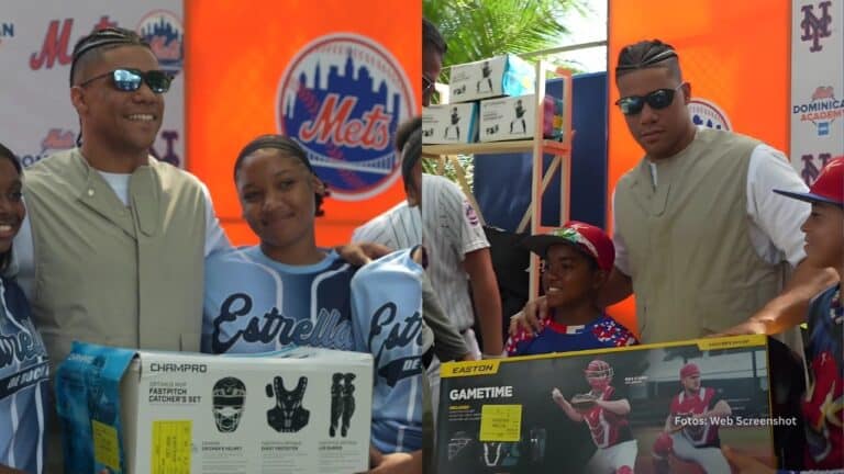 Juan Soto compartiendo con niños en dominicanos en un evento de New York Mets
