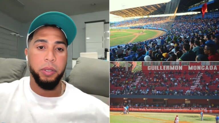 Leonys Martin en una entrevista y el estadio Latinoamericano y el Guillermon Moncada de Cuba