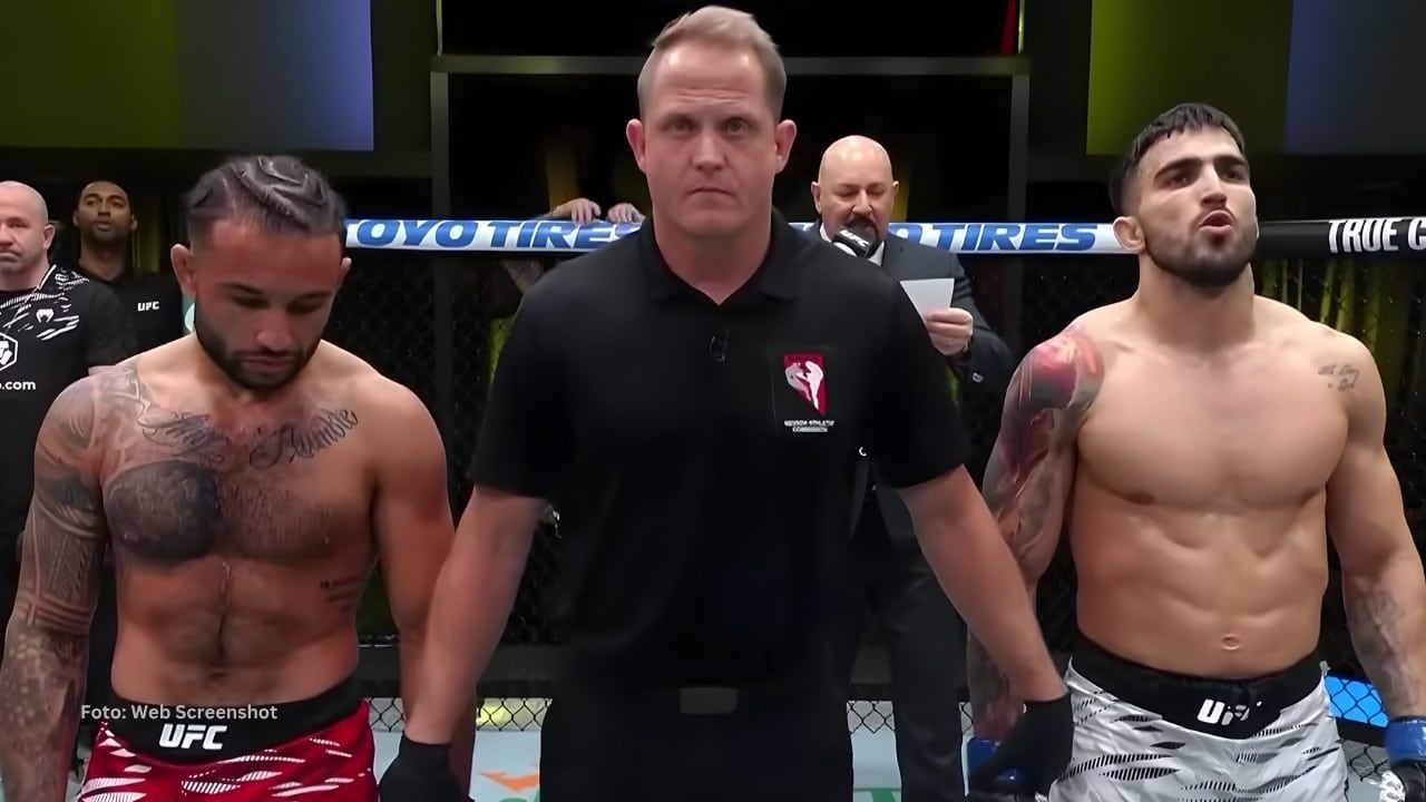 Yadier del Valle e Isaac Dulgarian esperando el veredicto de juez en UFC