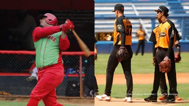 Bateador de Las Tunas y jugadores de Villa Clara en la 64 Serie Nacional