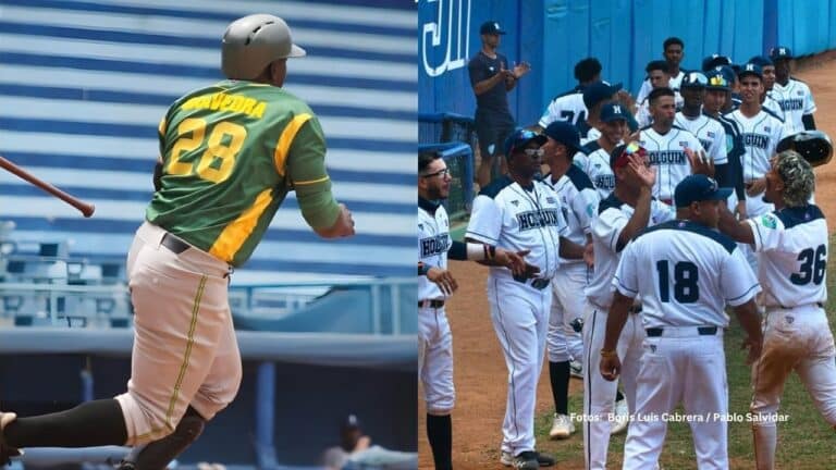William Savedraa con Pinar y jugadores de Holguin celebrando en la 64 Serie Nacional
