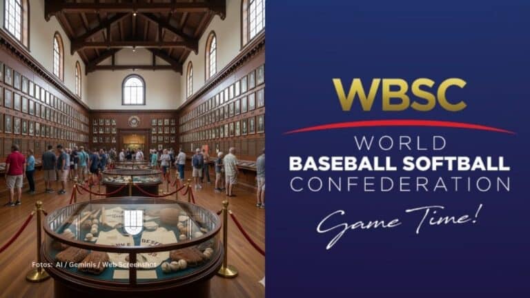 Salon de la Fama de Beisbol y el logo de la Confederacion Mundial de Beisbol