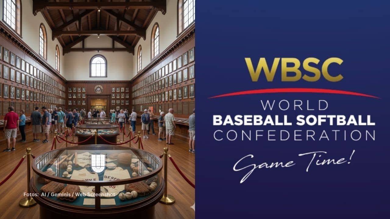 Salon de la Fama de Beisbol y el logo de la Confederacion Mundial de Beisbol
