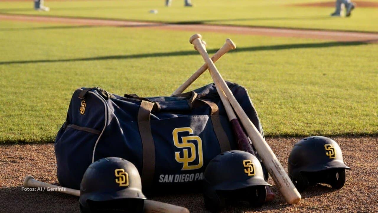 Bolso y cascos de San Diego Padres en un terreno del juego