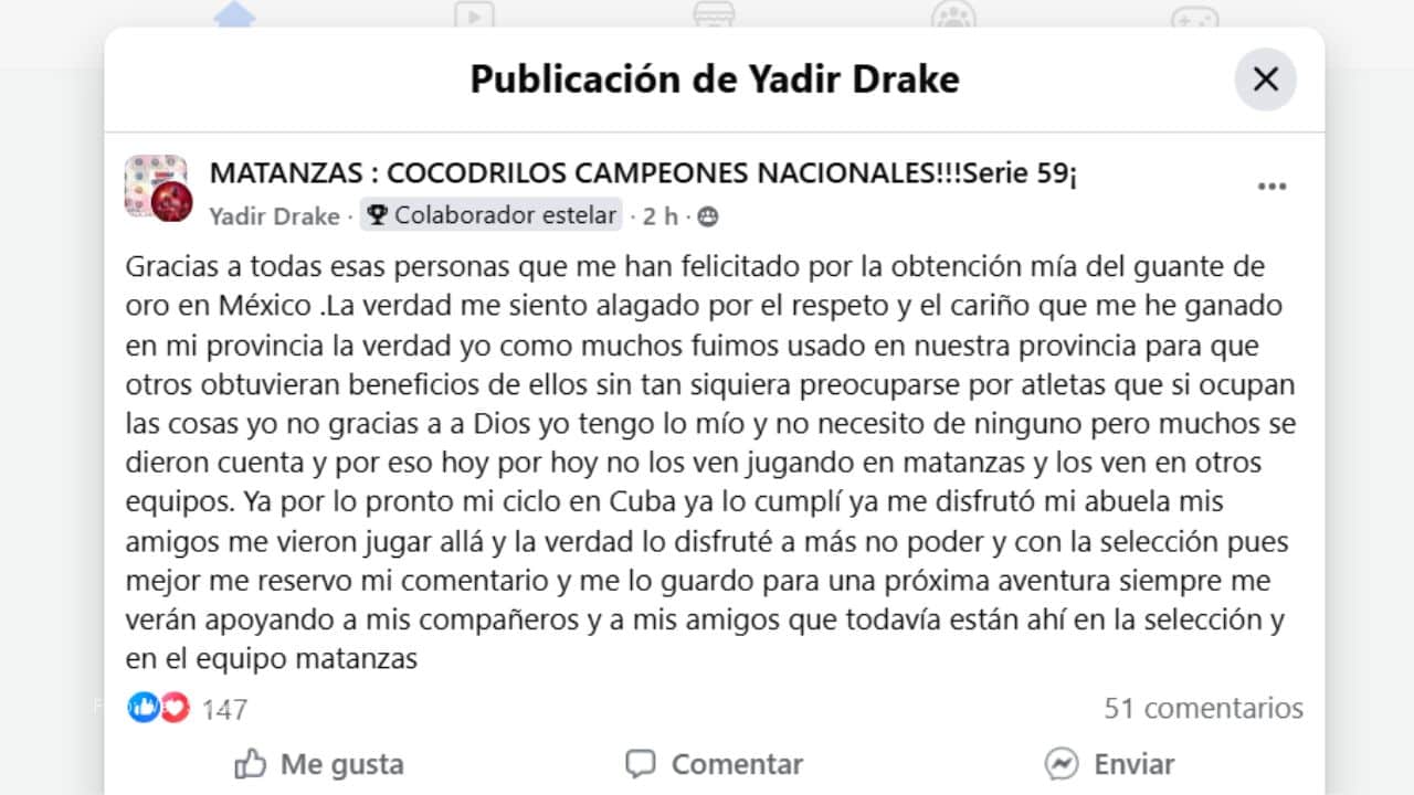 Yadir Drake comentarios Facebook
