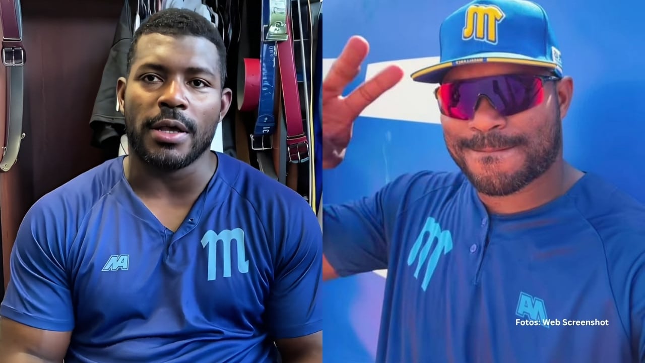 Yasiel Puig en una entrevistas y con el uniforme de Navegantes del Magallanes