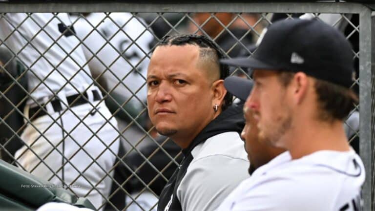 Miguel Cabrera en el dugout de Detroit Tigers. Steven King/Icon Sportswire
