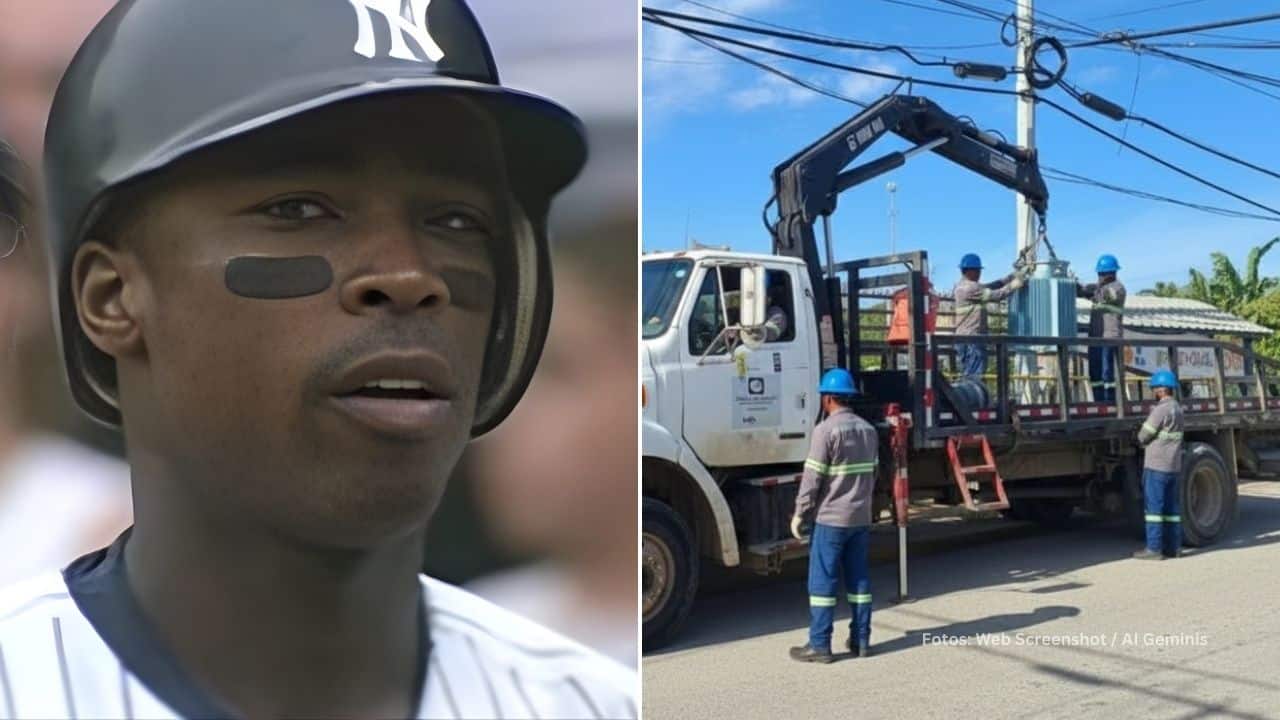 Alfonso Soriano con el equipo de New York Yankees y trabajadores en Dominicana