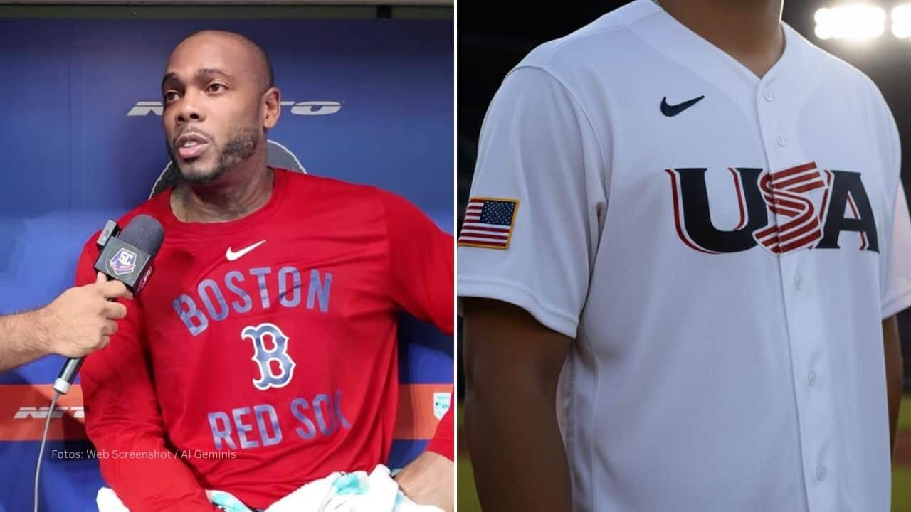 Aroldis Chapman en una entrevista y el uniforme del equipo USA