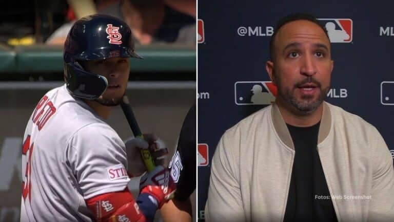 Cesar Prieto tomando un turno con St. Louis Cardinals y Oliver Mármol en una entrevista