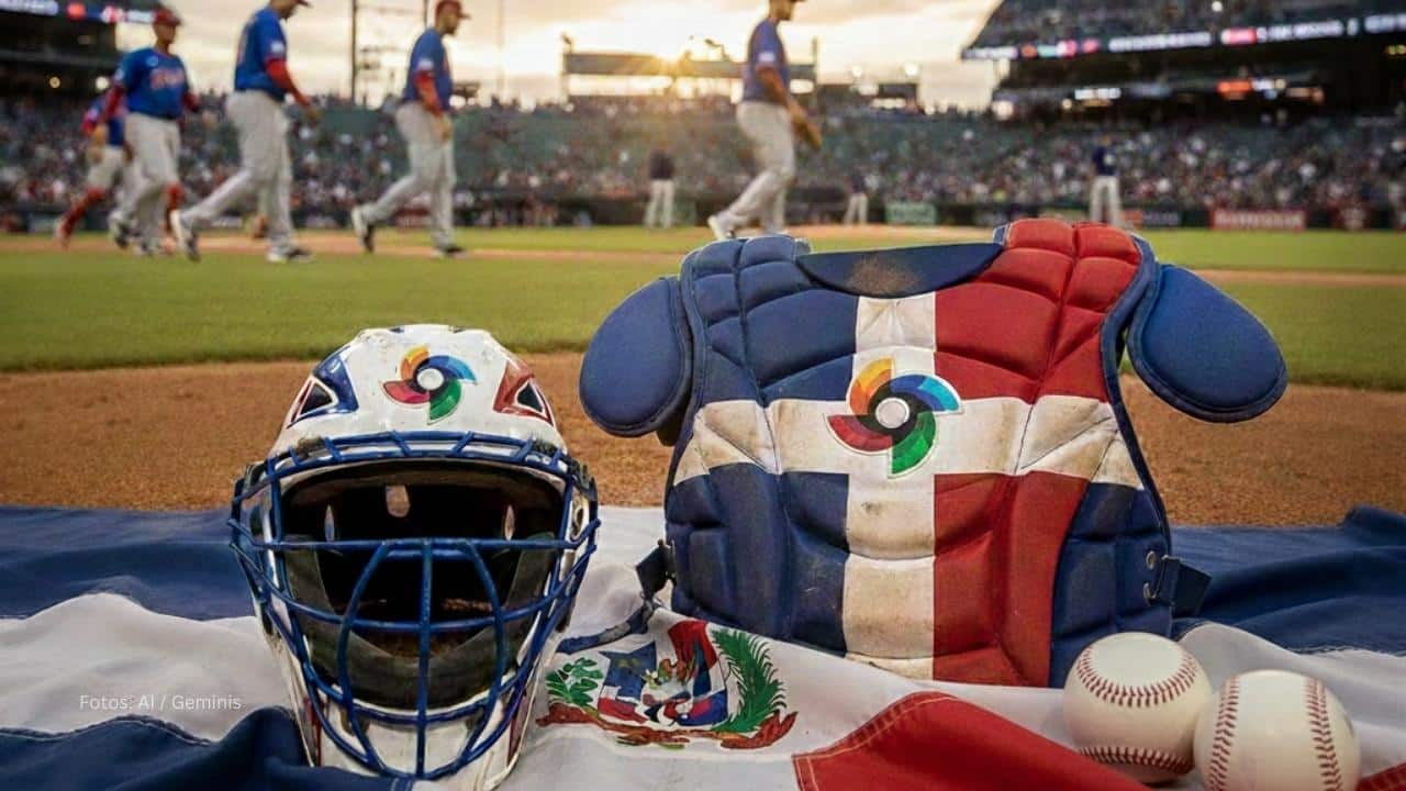 Careta e indumentaria de receptor del equipo de Dominicana para el Clasico Mundial