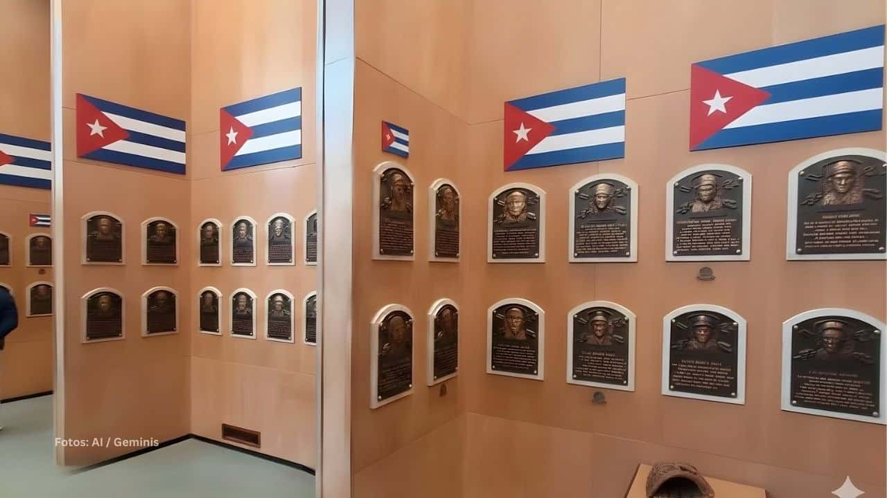 Salon de la Fama de Cooperstonw con banderas de Cuba