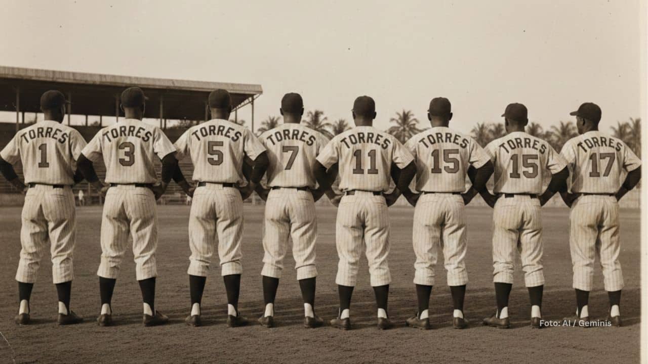 Jugadores de la familia Torres en un juego del Beisbol Cubano