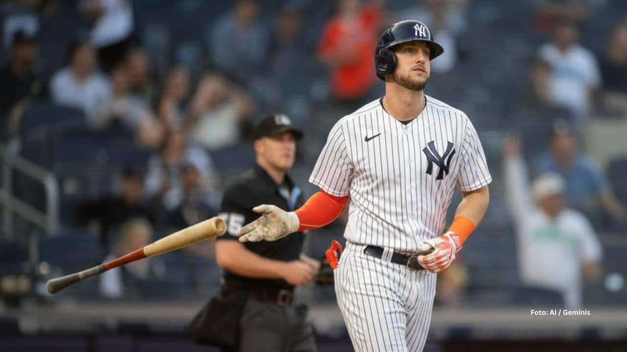 Kyle Tucker con el uniforme de New York Yankees