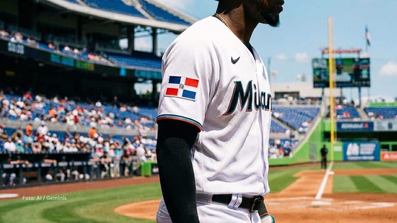 Jugador dominicano con el uniforme de Miami Marlins