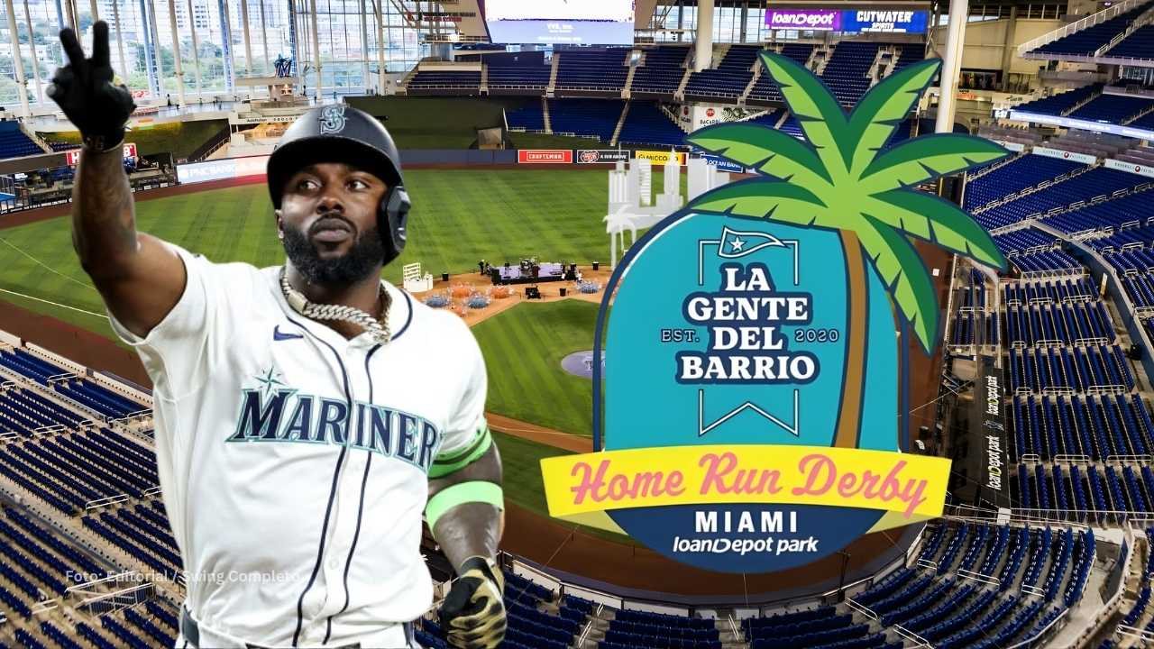 Randy Arozarena con el estadio de Miami Marlins de fondo