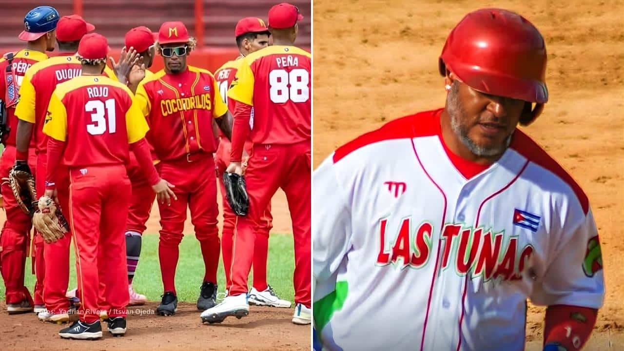 Jugadores de Matanzas y Yordanys Alarcon en la 64 Serie Nacional del beisbol cubano