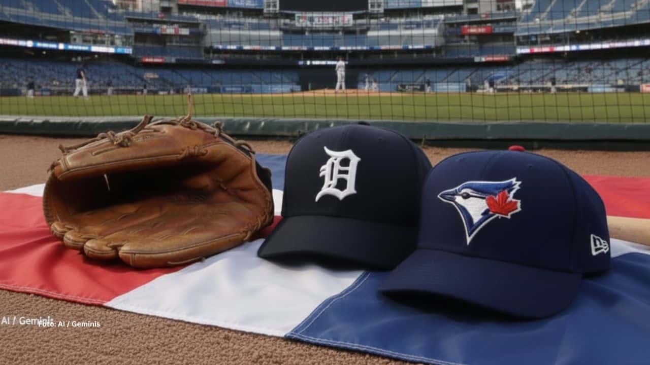 Gorra de Toronto Blue Jays y Detroit Tigers en un terreno de juego