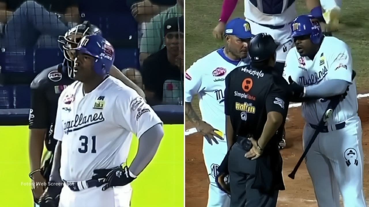 Yasiel Puig con Navegantes del Magallanes discutiendo con el arbitro