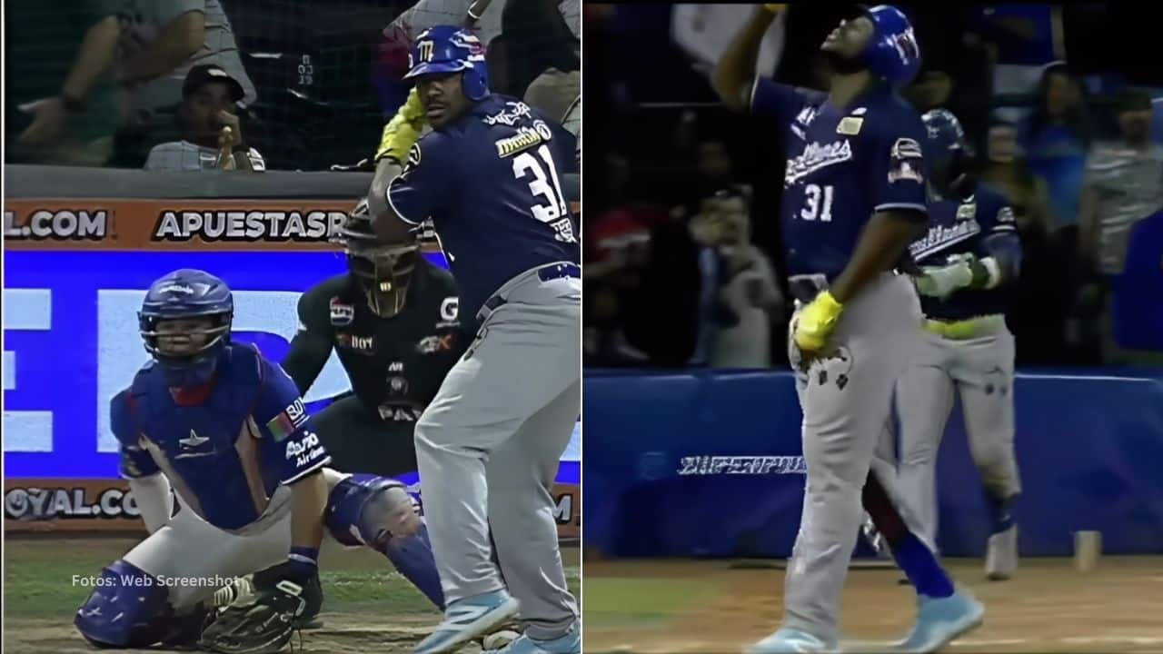 Yasiel Puig bateando y celebrando un jonron con Navegantes del Magallanes