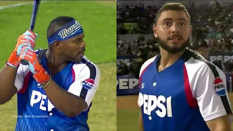 Yasiel Puig tomando un turno y Wilyer Abreu en el Festival de Jonrones Pepsi