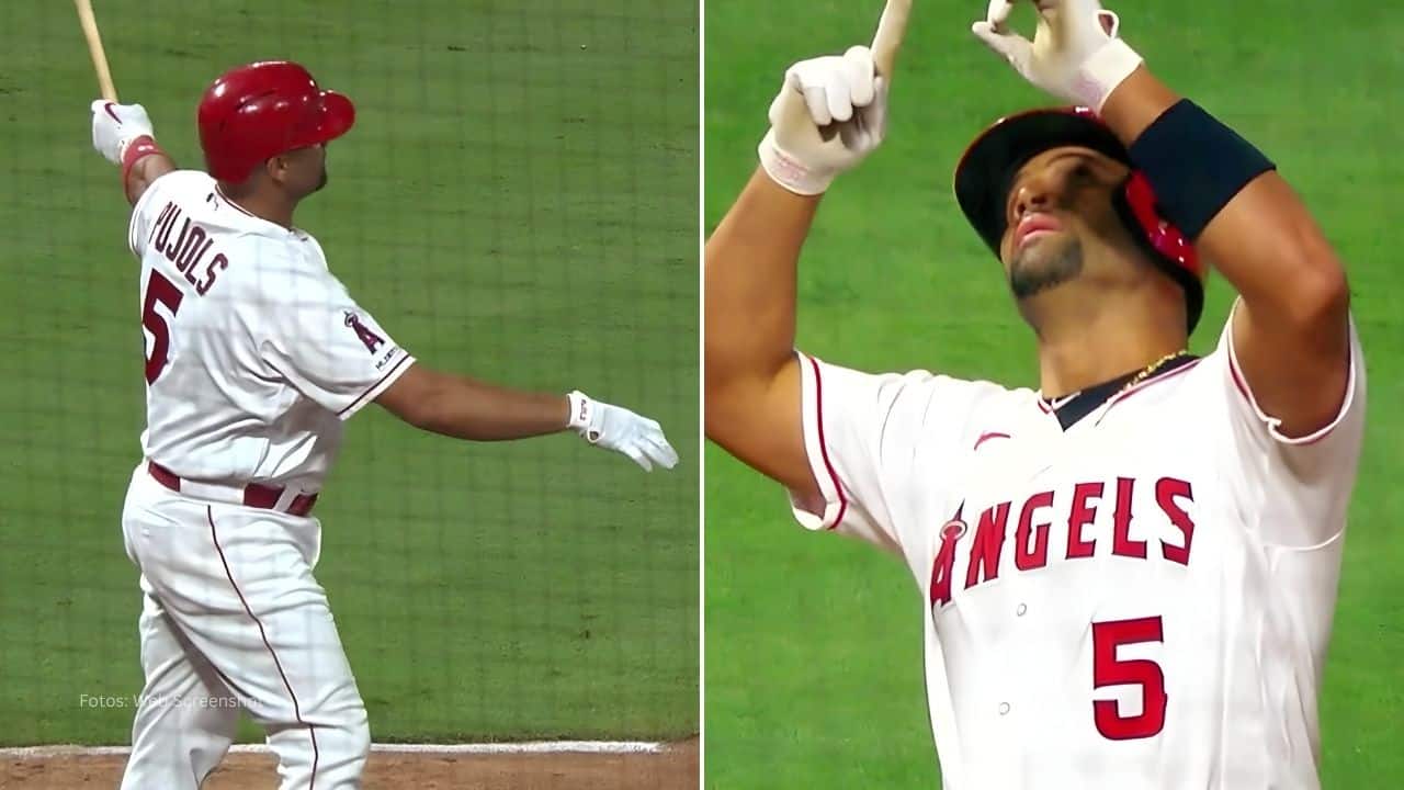 Albert Pujols bateando con Los Angeles Angels en MLB